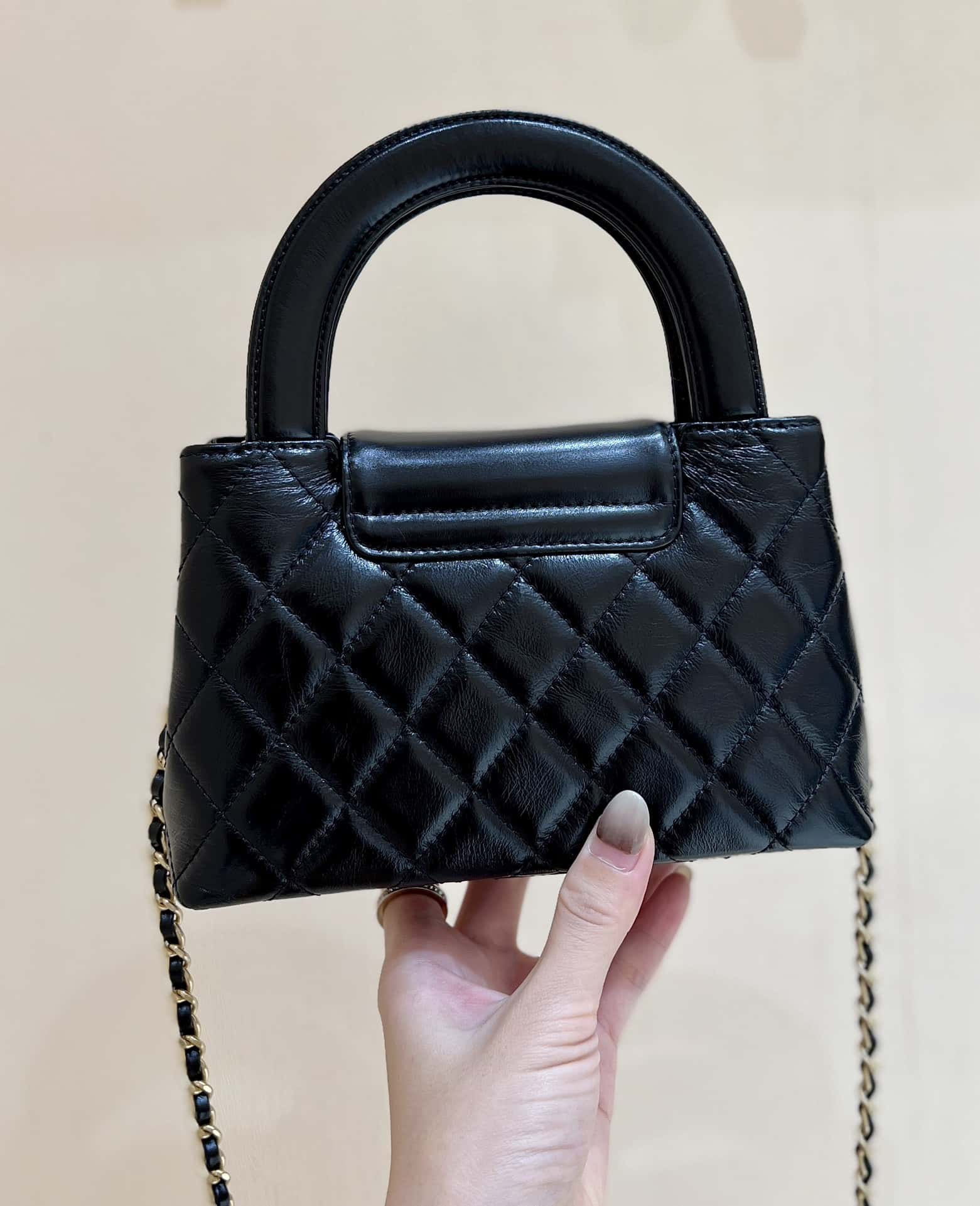 Chanel Kelly Mini Shopping Bag Mini 23K Shiny Aged Calfskin Black 13x19x7cm mysite
