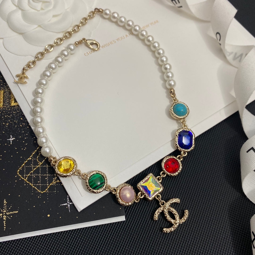 Colorful Crystal Pendant Pearl Necklace mysite