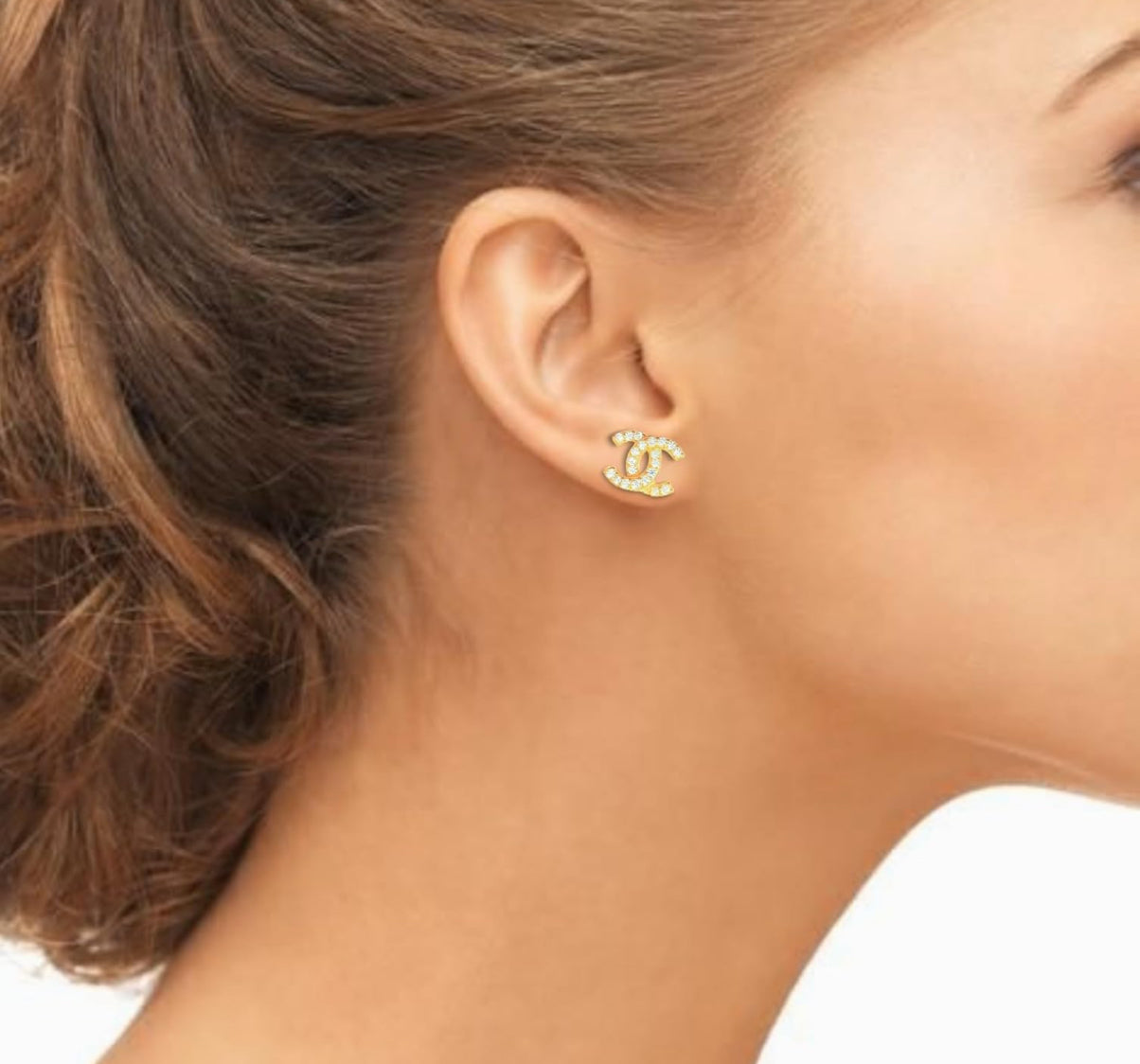 Double c logo stud with zirconia gold tone mysite