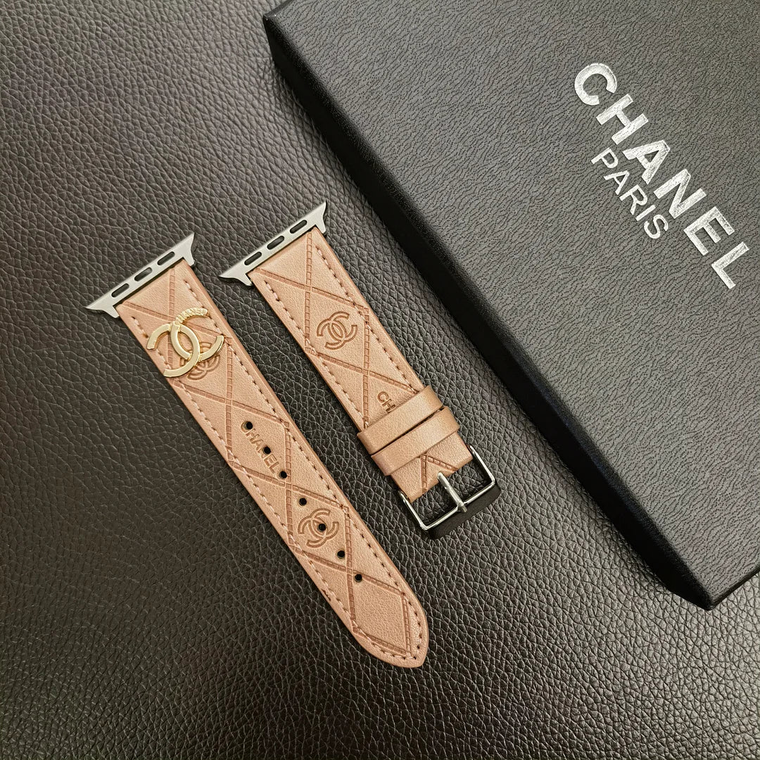 Luxury Gold Monogram 3D Embossed Leather Apple Watch Strap mysite