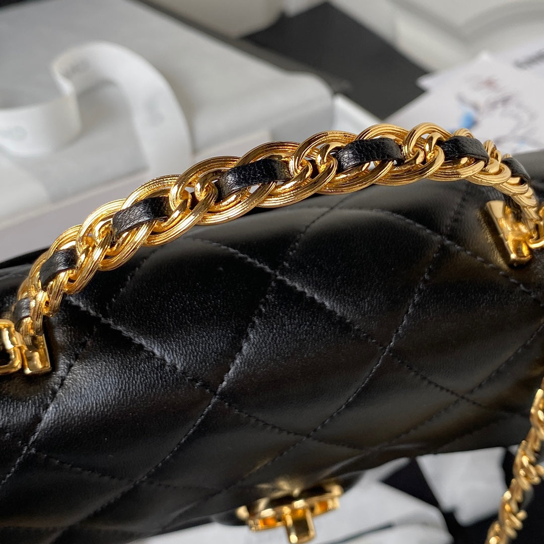 Chanel Flap Bag Gold Top Handle Black - 13X21X8cm mysite