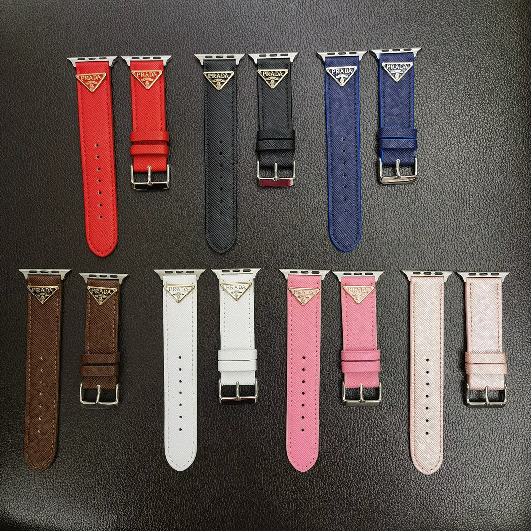 Double Triangle Monogram Label Leather Apple Watch Band mysite