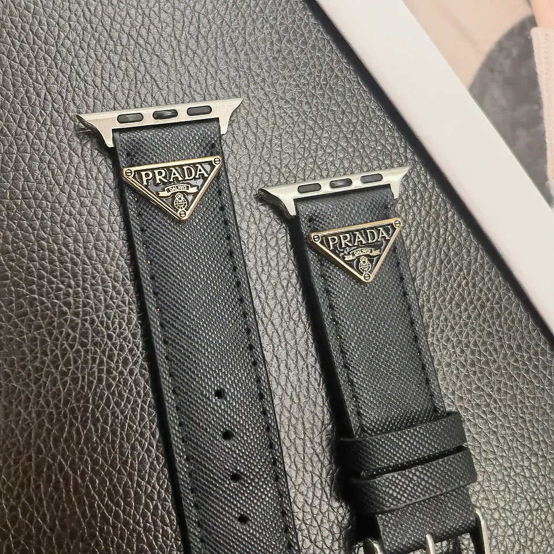 Double Triangle Monogram Label Leather Apple Watch Band mysite