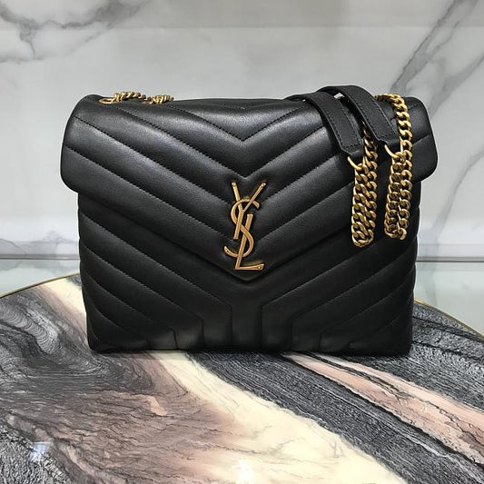 YSL Medium 32 Loulou Bag Black in Gold 32x22x11cm mysite