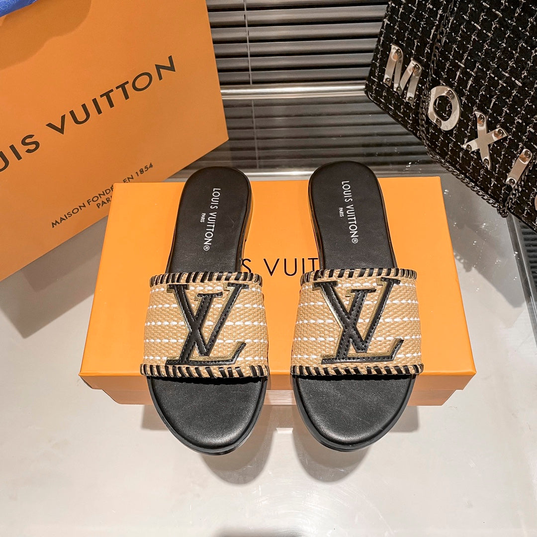 Woven Leather Flat Slippers mysite
