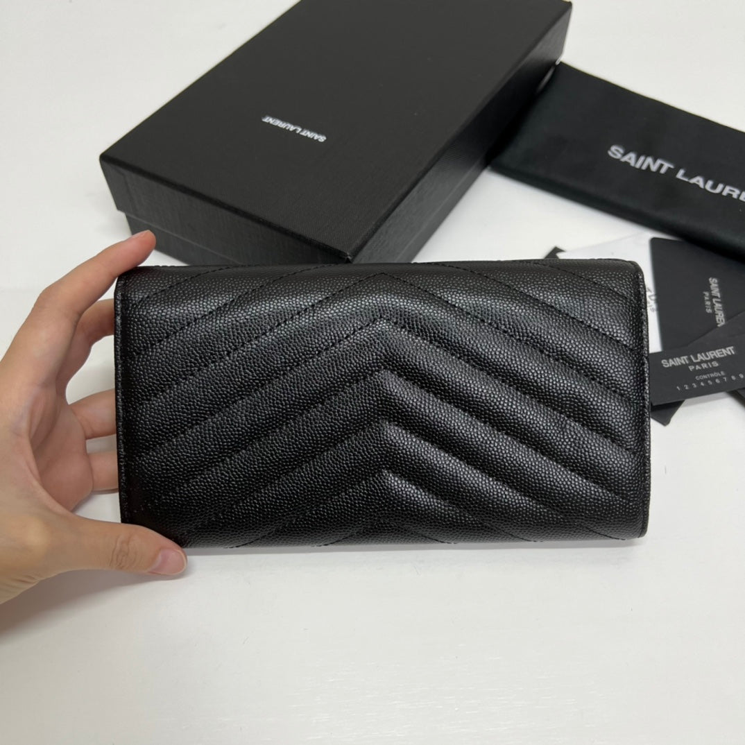 YSL Long Wallet Black Leather Black Tone 10767 19cm mysite