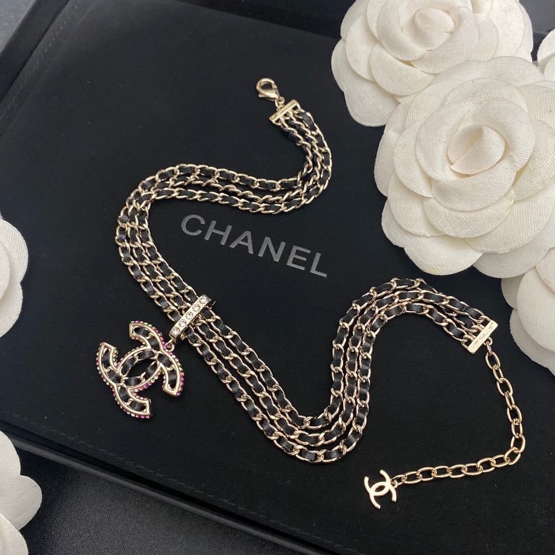 Premium 3-Layer Leather Letter Pendant Necklace mysite