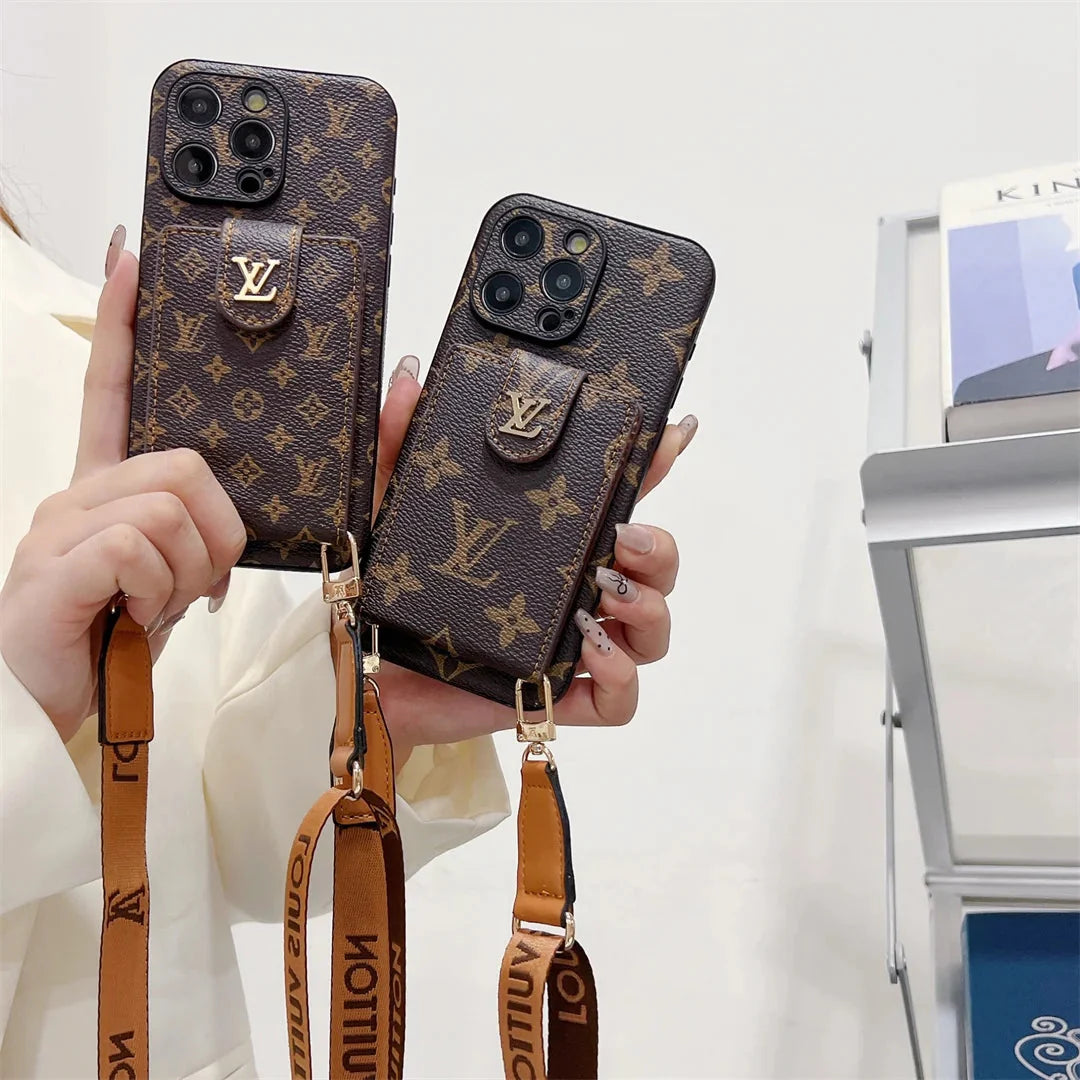 Monogram Canvas Leather Button Card Holder Crossbody iPhone Cases mysite