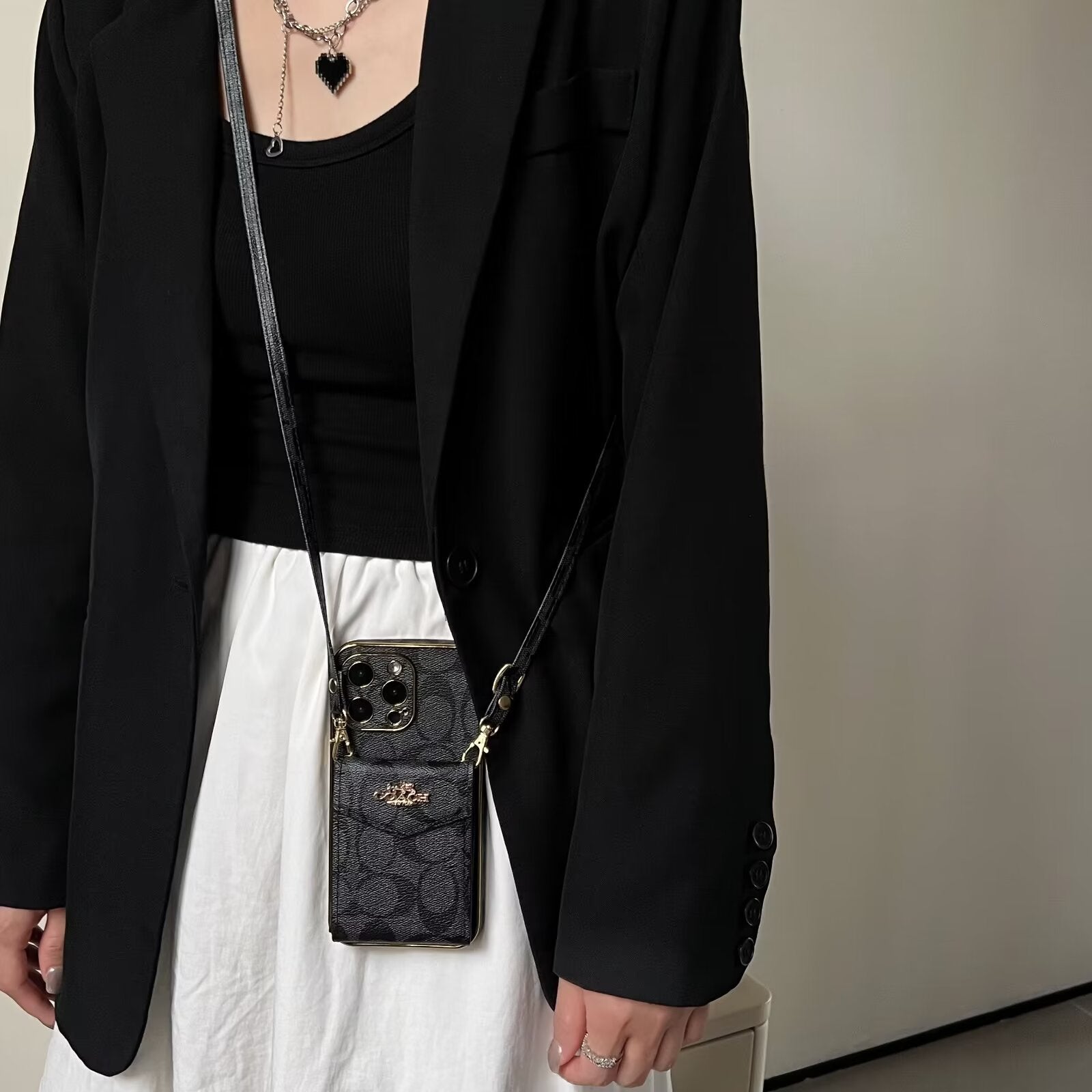 Coach Luxury Logo Accordion Card Holder Leather Crossbody Apple iPhone Cases mysite