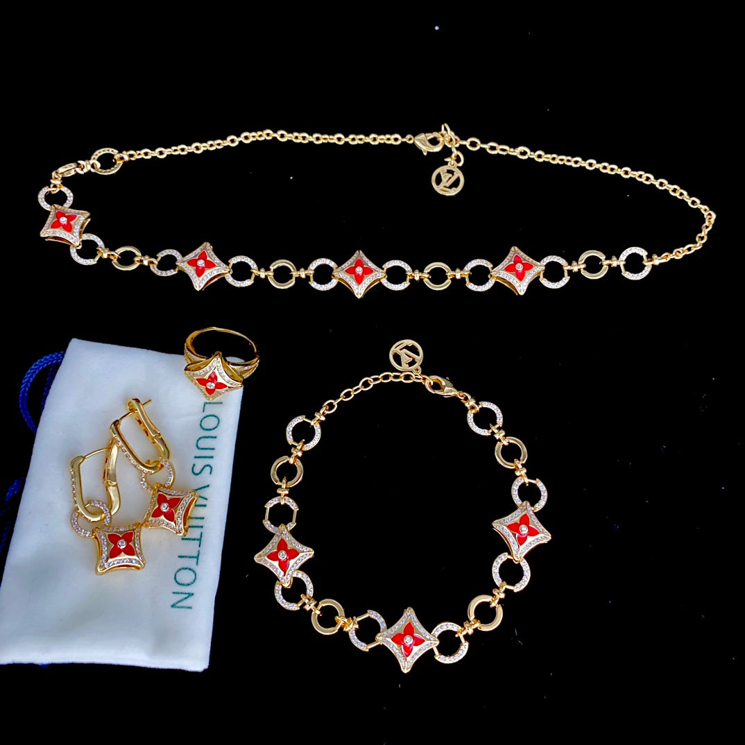 Diamond Red Clover Flower Jewelry Set mysite