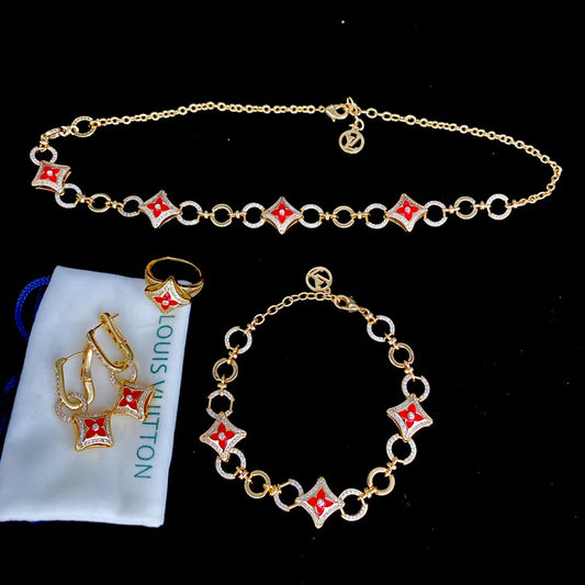 Diamond Red Clover Flower Jewelry Set mysite