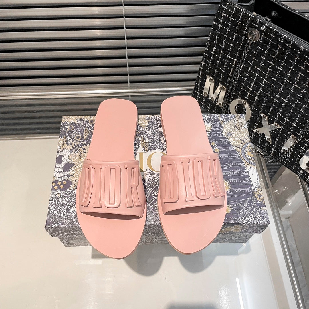 Metal Letters Solid Color Flat Slippers mysite