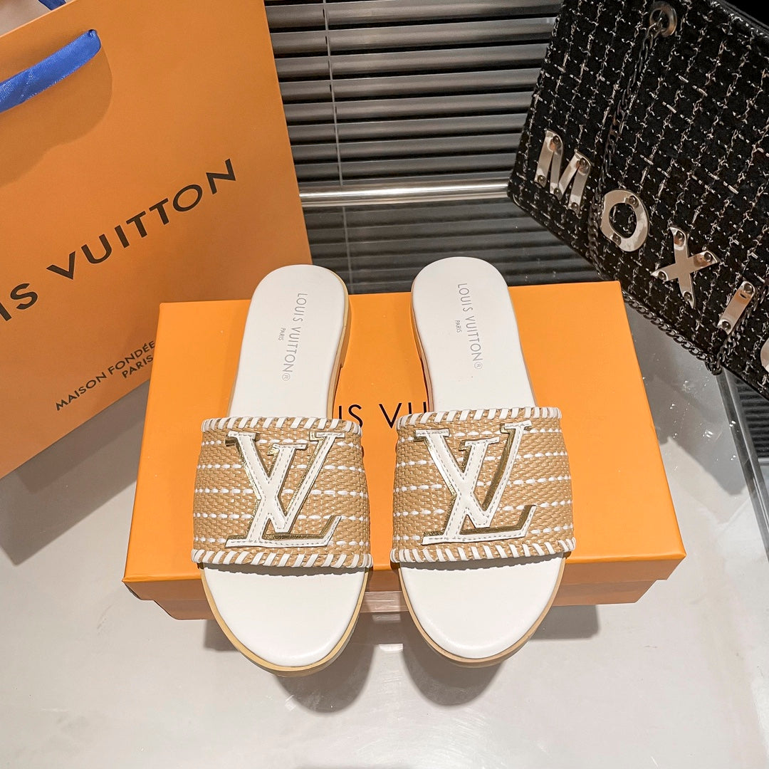 Woven Leather Flat Slippers mysite
