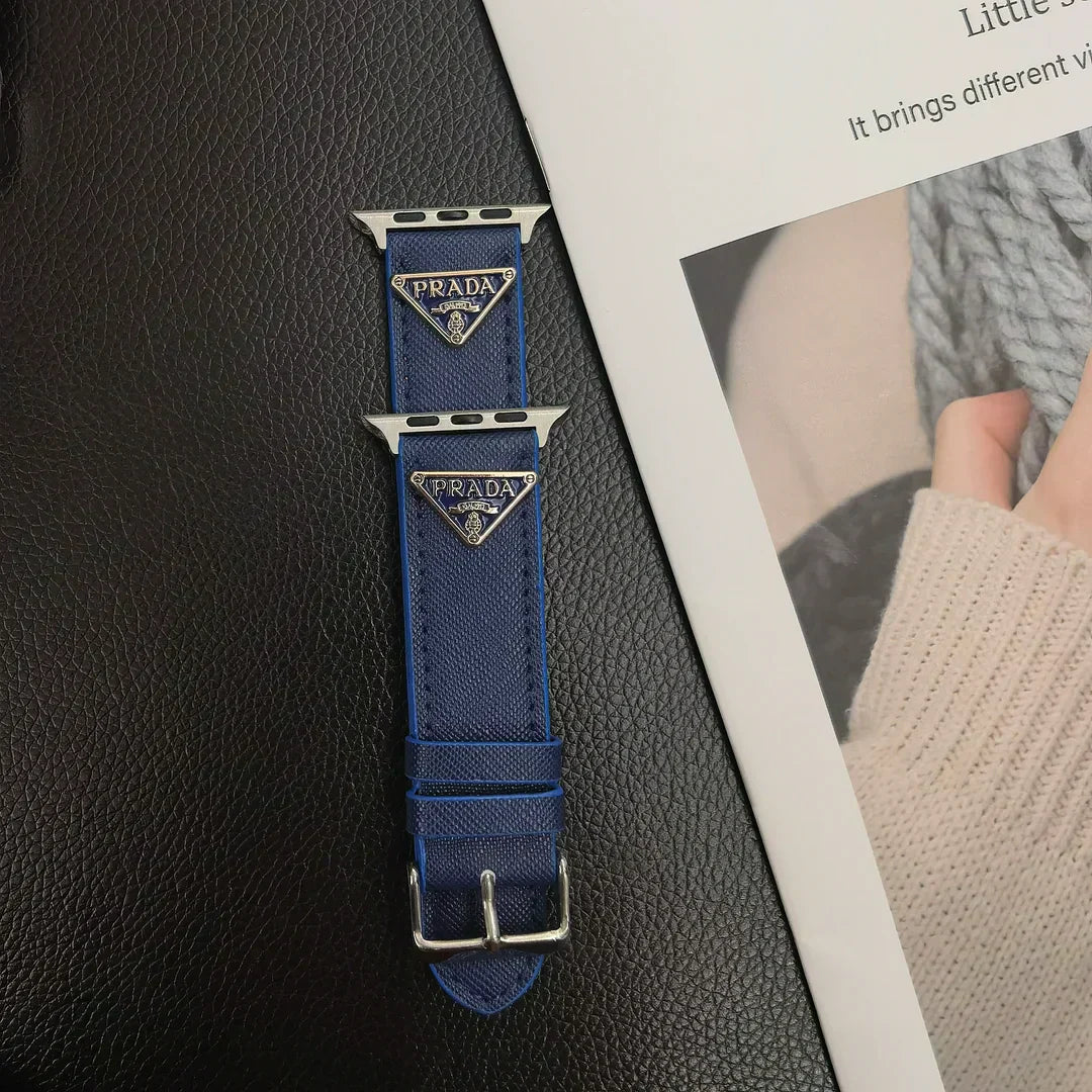 Double Triangle Monogram Label Leather Apple Watch Band mysite
