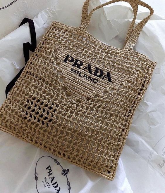 Prada Women's Natural Crochet Tote Bag-Khaki mysite