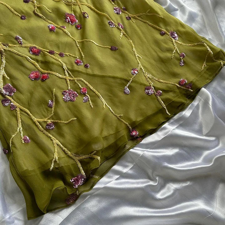 Yellow Green gorgeous exquisite vintage embroidered spaghetti strap long ball gown prom dress evening gown gh2932s mysite