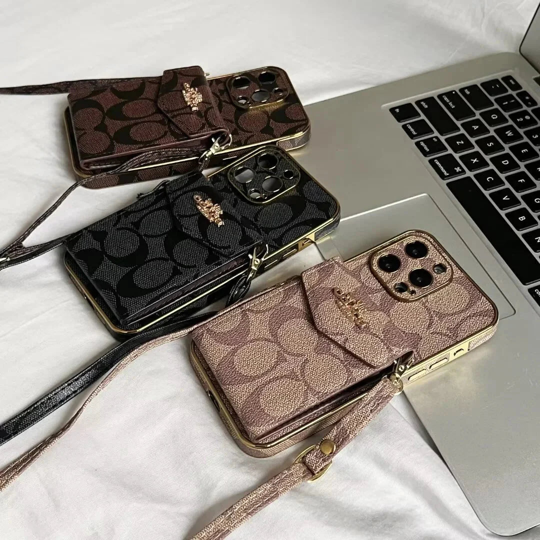 Coach Luxury Logo Accordion Card Holder Leather Crossbody Apple iPhone Cases mysite