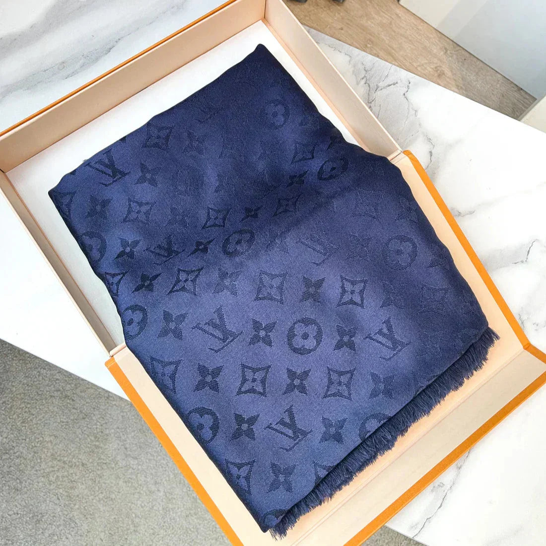LV Monogram Stole Dark Blue Scarf mysite