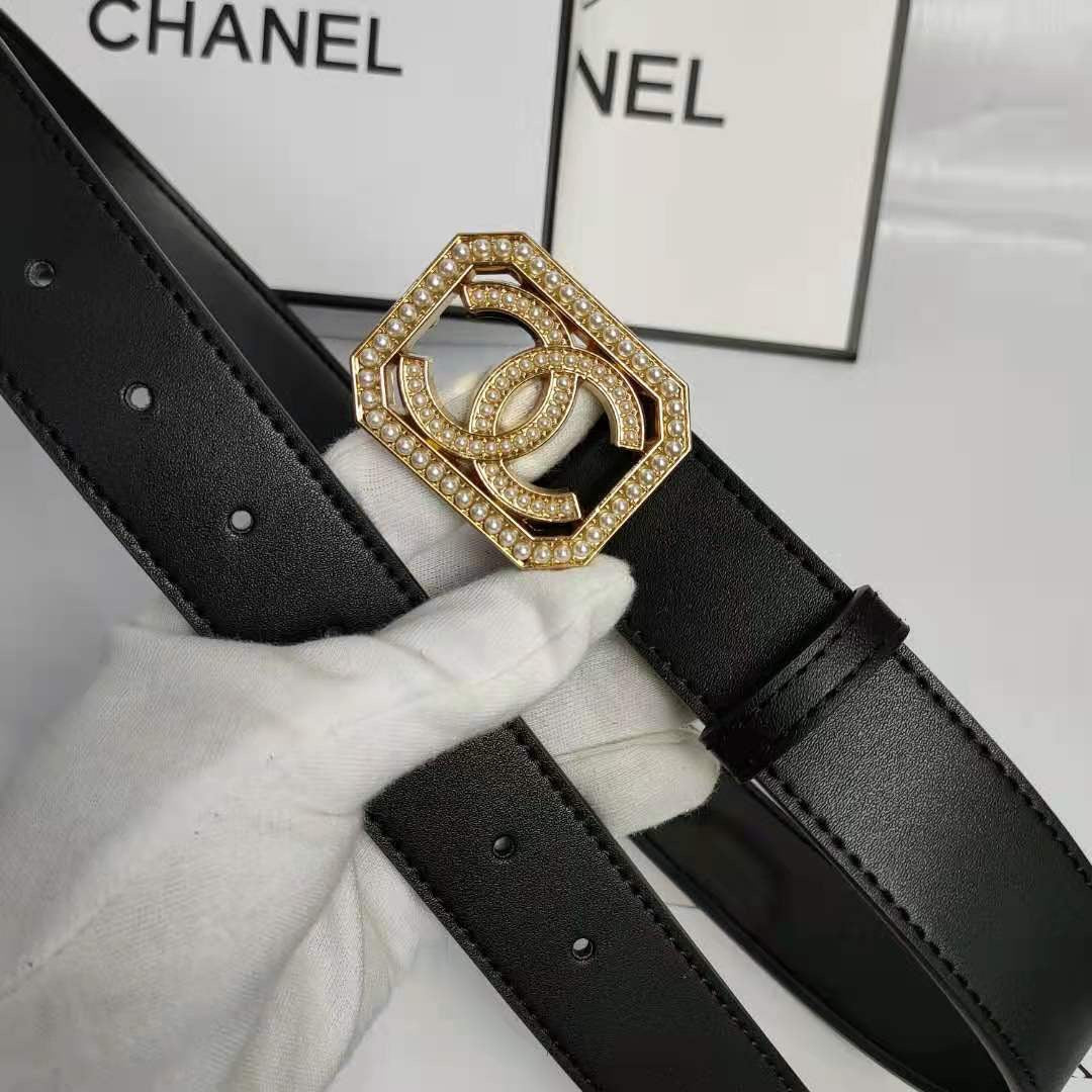 2 Colors Fashion pearl square buckle leather belt mysite