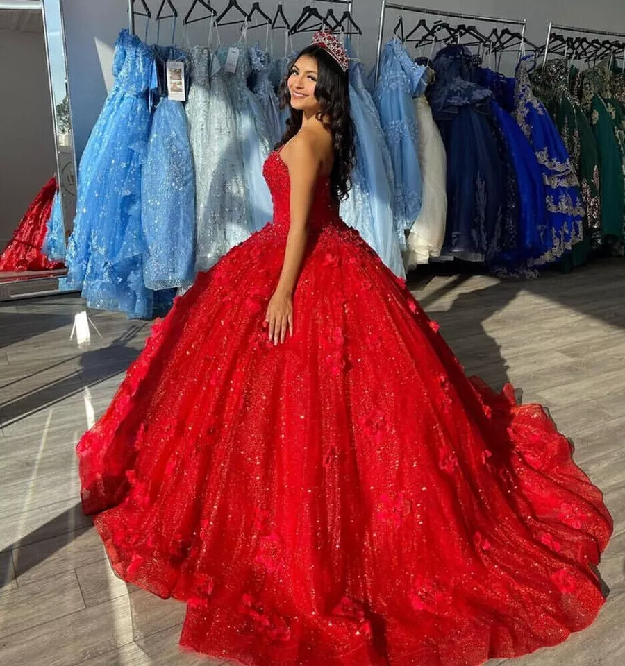 Beautiful Red Sequins Quinceanera Dresses Ball Gown Prom Dresss mysite