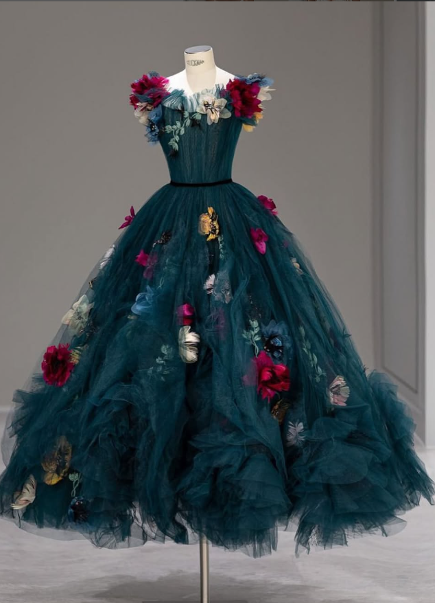 Luxurious A Line Strapless 3D Floral Tulle Ball Gown Prom Dress SH1869s mysite