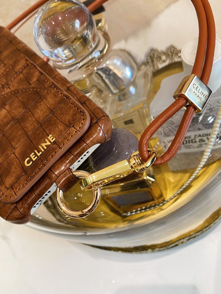 Alligator Print Celine iPhone Case With Card Holder And Strap Brown -EYP241415 mysite