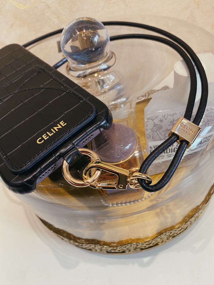 Alligator Print Celine iPhone Case With Card Holder And Strap Blcak -EYP241415 mysite
