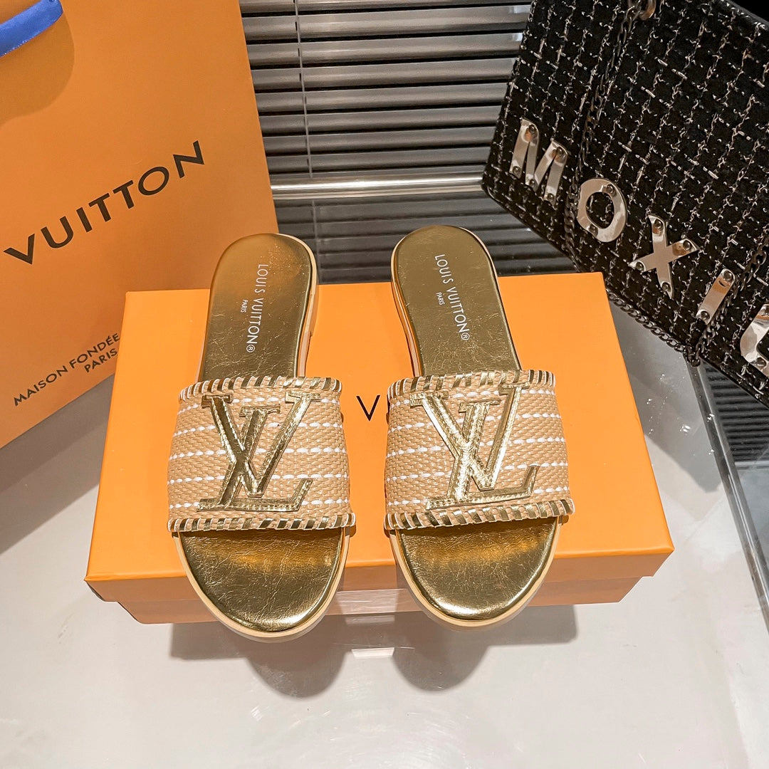 Woven Leather Flat Slippers mysite
