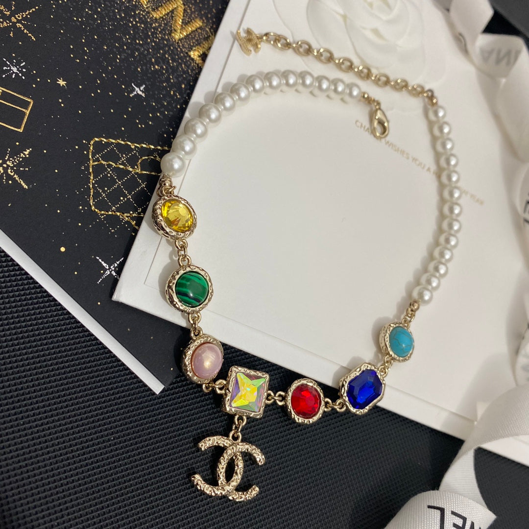 Colorful Crystal Pendant Pearl Necklace mysite