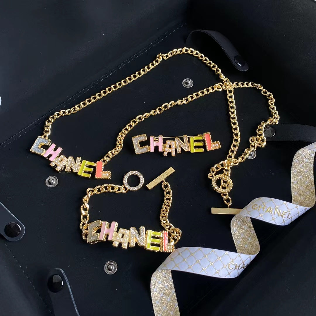 Fashion Colorful Crystal Letter Necklace and Bracelet mysite