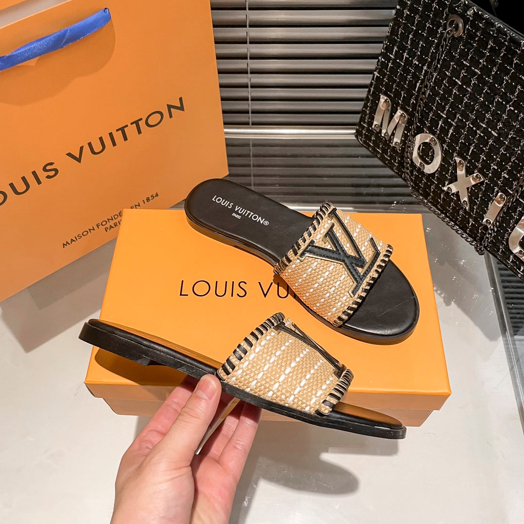 Woven Leather Flat Slippers mysite