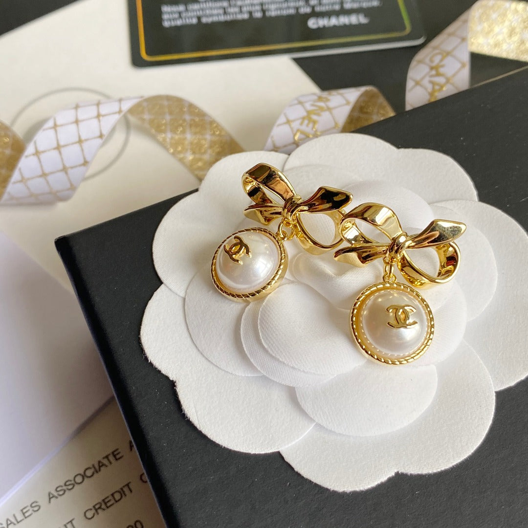 Bow Knot Pearl Drop Earrings mysite