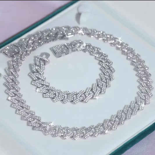 Iced out Exquisite Sliver Necklace Bracelet Set mysite