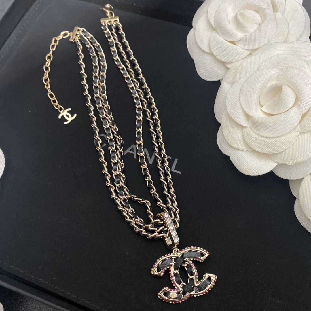 Premium 3-Layer Leather Letter Pendant Necklace mysite
