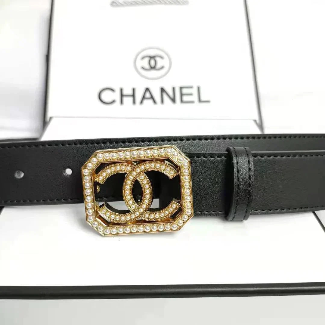 2 Colors Fashion pearl square buckle leather belt mysite