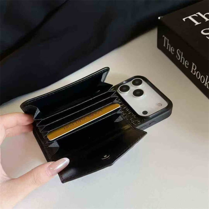 Elegant Prada Apple Phone Case with Card Holder For iPhone 17 / 16 / 15 / 14s mysite