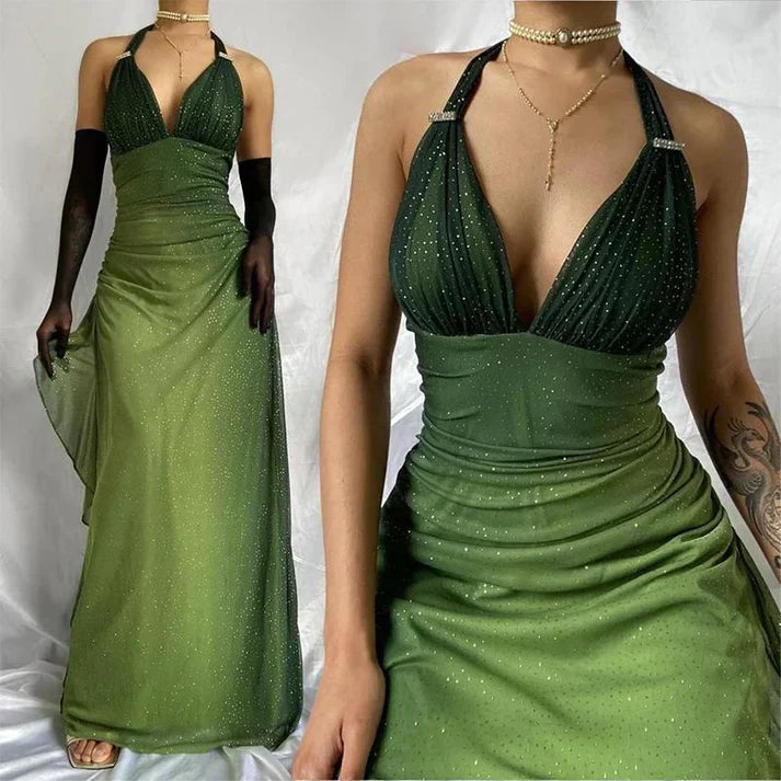 Shiny Green Gradient Long Chiffon Ball Gown Prom Dress Celebrity Dressess mysite