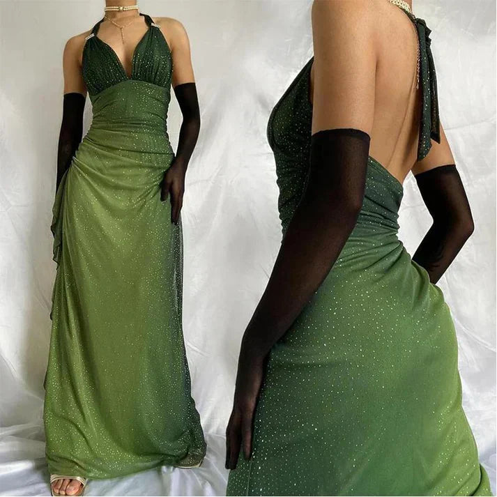 Shiny Green Gradient Long Chiffon Ball Gown Prom Dress Celebrity Dressess mysite