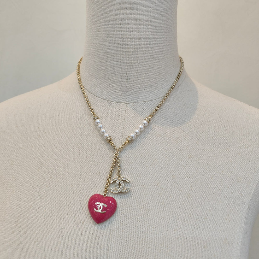 Pink Heart Pendant Pearl Necklace mysite