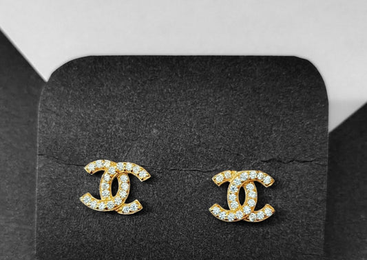 Double c logo stud with zirconia gold tone mysite
