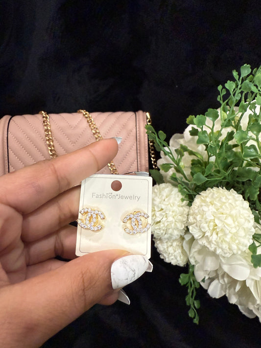 Double C gold plated with zircon earrings mysite