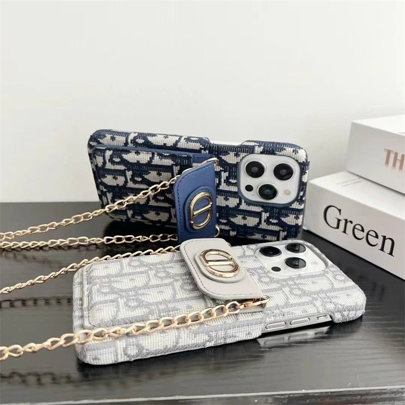Dior Luxury iPhone Case with Chain, Card Slot, and Metal Logos mysite
