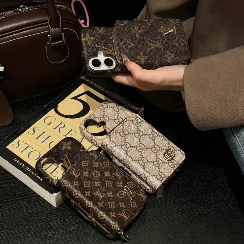 Monogram LV Leather iPhone Case with CardHolder Straps mysite