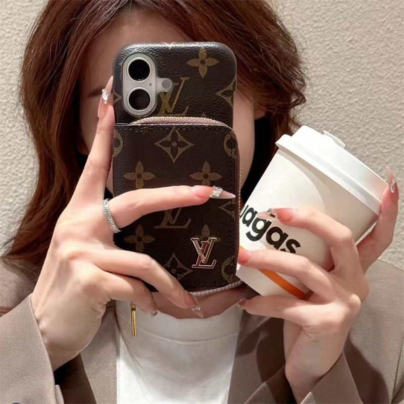 Monogram LV Leather iPhone Case with CardHolder Straps mysite