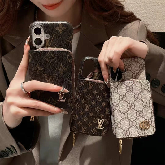Monogram LV Leather iPhone Case with CardHolder Straps mysite