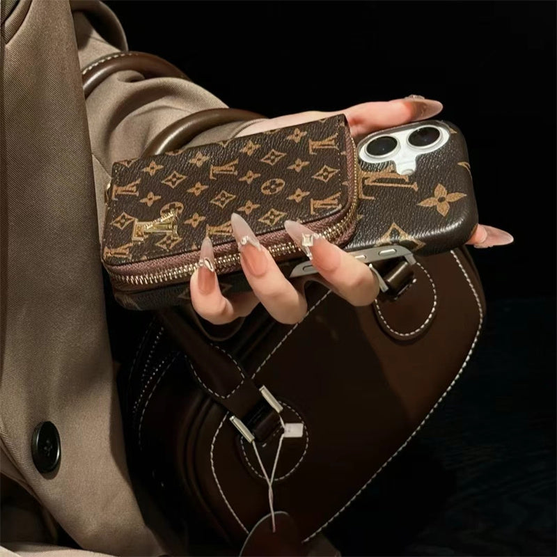Monogram LV Leather iPhone Case with CardHolder Straps mysite