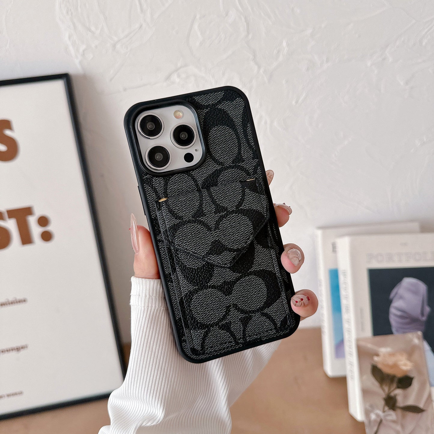 Coach iPhone Case With Card Holder And Strap Light Black -SJ240513 mysite
