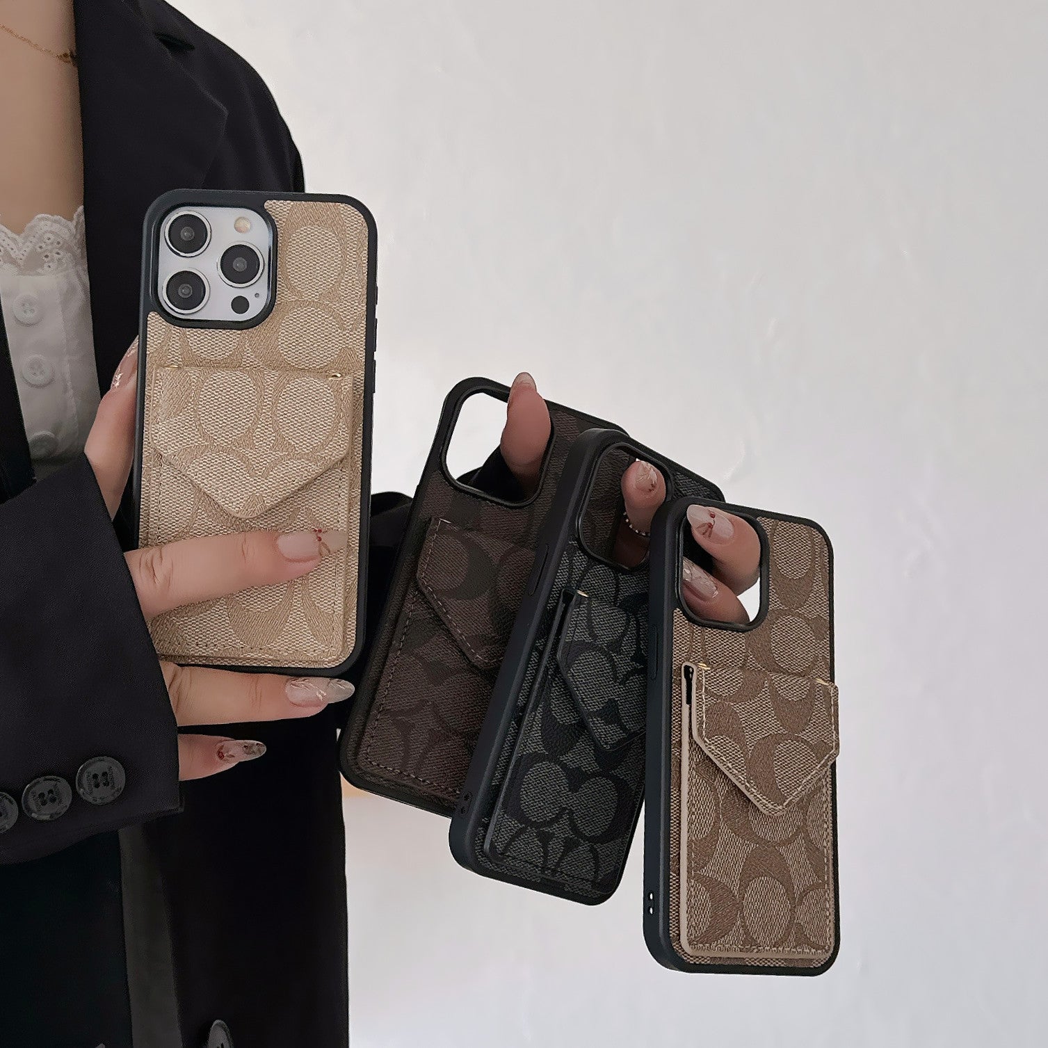 Coach iPhone Case With Card Holder And Strap Light Black -SJ240513 mysite