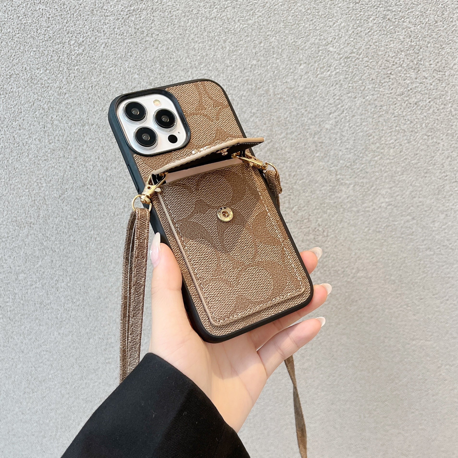 Coach iPhone Case With Card Holder And Strap Light Brown -SJ240513 mysite