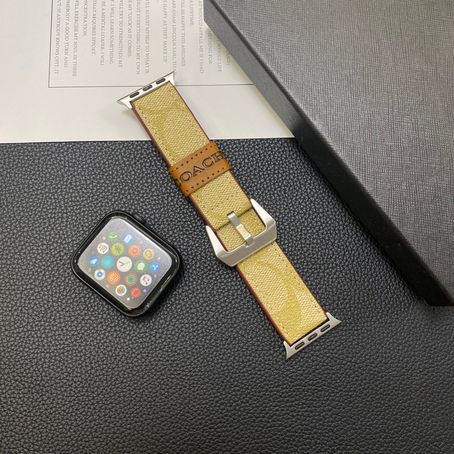 Leather Coach Apple Watch Band Coffee-YHK244221710 mysite